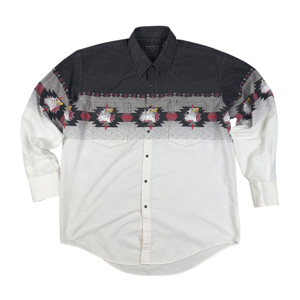 Vtg High Noon Western Pearl Snap Shirt Men's XL Eagle Aztec Cowboy USA Made